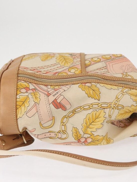 LOEWE Backpack Canvas Leather Beige Gold Auth BA8695 main image 10